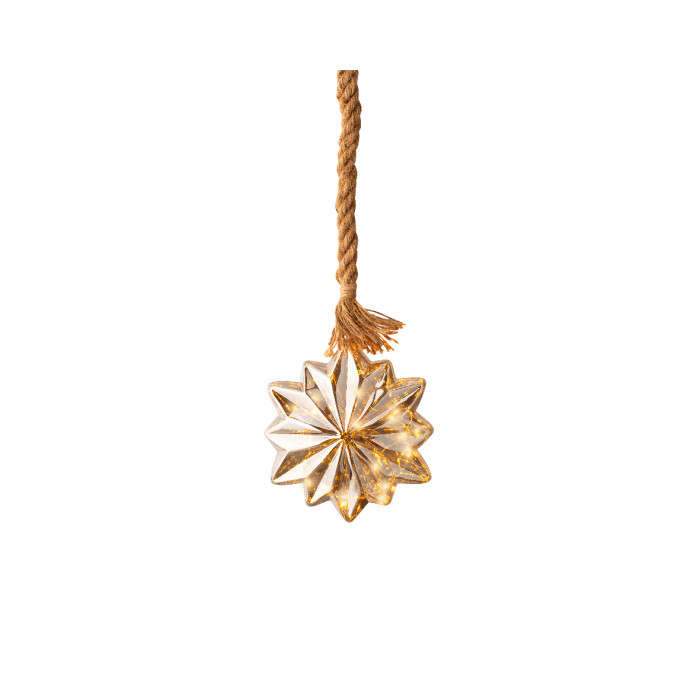 Glazen kerstbloem - 15 LED lampjes - Grijs - 19cm
