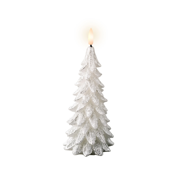 LED kaars kerstboom zilver met vlam-effect ø8x19,3 cm