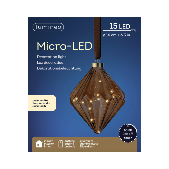 Kerst Diamant lamp - 15 LED lampjes - Bruin - 16cm