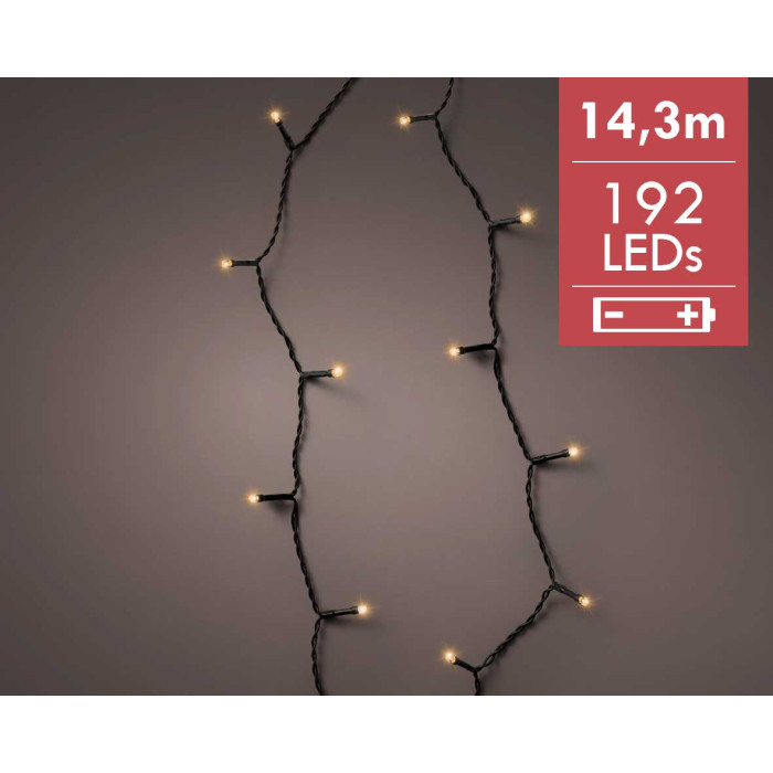 Kerstverlichting batterij LED durawise strings 14,3M - 192 lampjes -div lichtstanden (warm wit licht)