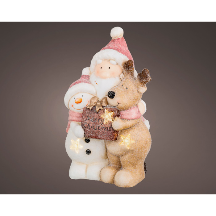 Unieke Kerstman, sneeuwpop en hert met LED verlichting - 38 cm - Batterij