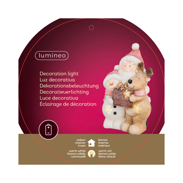 Unieke Kerstman, sneeuwpop en hert met LED verlichting - 38 cm - Batterij