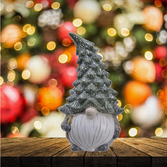 Terracotta gnoom met grote kerstboom en glitter - 18,5CM 