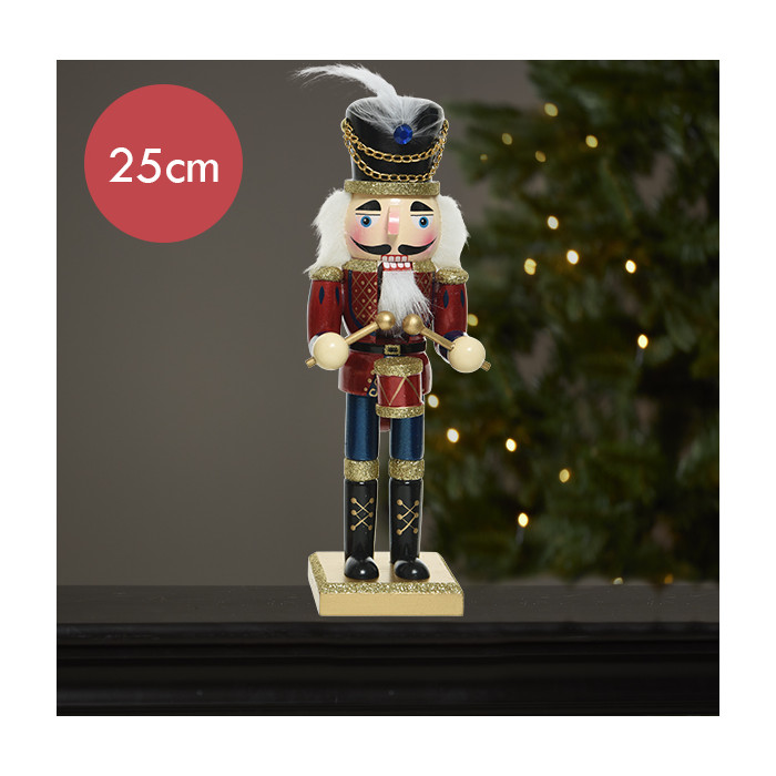 Notenkraker rood goud met trommel - 25CM