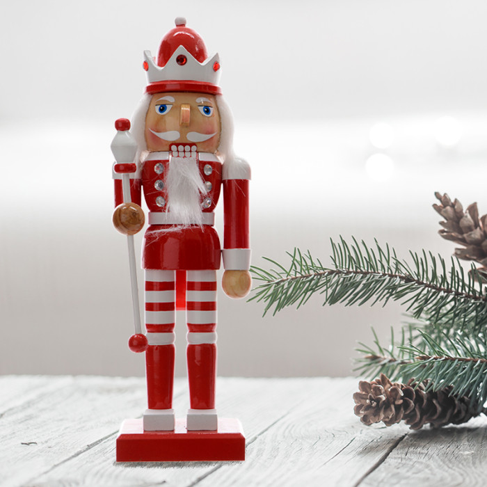 Notenkraker rood wit met kroon - 25CM 
