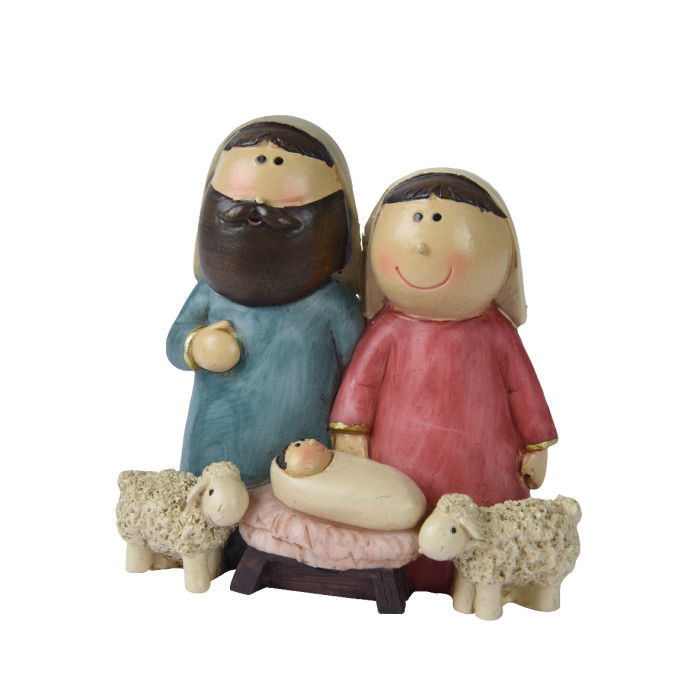 Kerststal beeld Maria, Jezus, Jozef en schapen - 11,2cm Hoog 