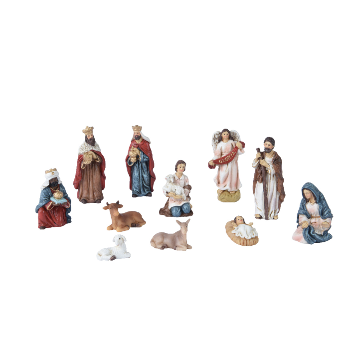 Klassieke kerststal figuren - 11 delig - 9,4cm Hoog  