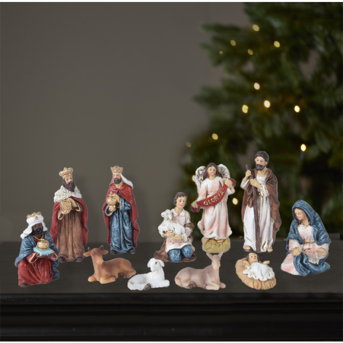 Klassieke kerststal figuren - 11 delig - 9,4cm Hoog  