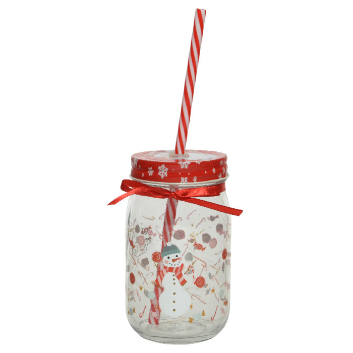 Glazen limonadebekers kerst figuren en rietjes - Set van 3 - Ø7,3 x 13 cm