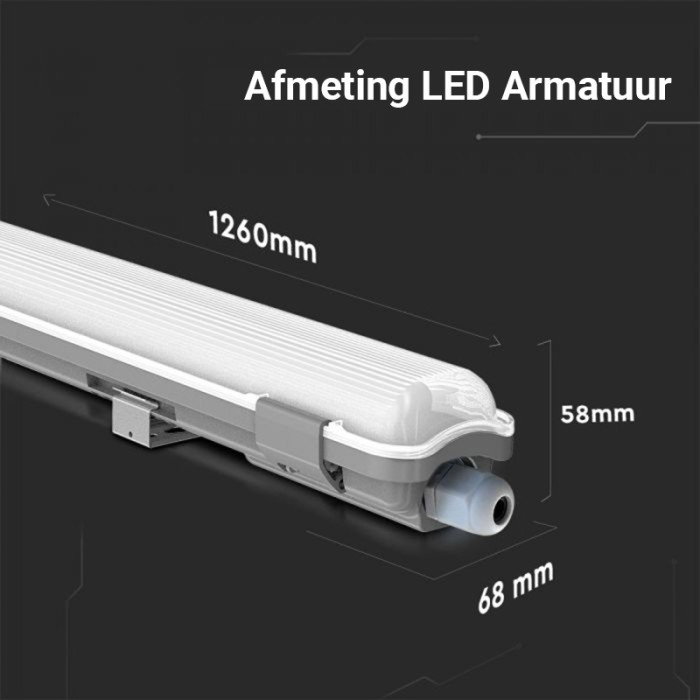  IP65 Enkel LED TL armatuur incl. Led buis | 120cm - 6000K