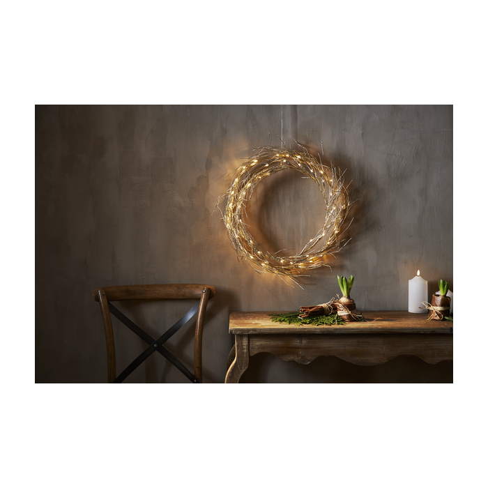Gouden kerstkrans / deurkrans met 50 LED lampjes - 45 cm 