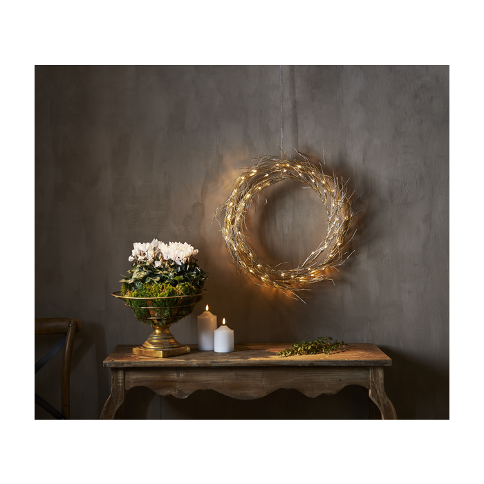 Gouden kerstkrans / deurkrans met 50 LED lampjes - 45 cm 