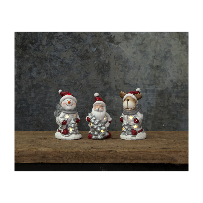 Verlichte Kerstman met boom - 14cm