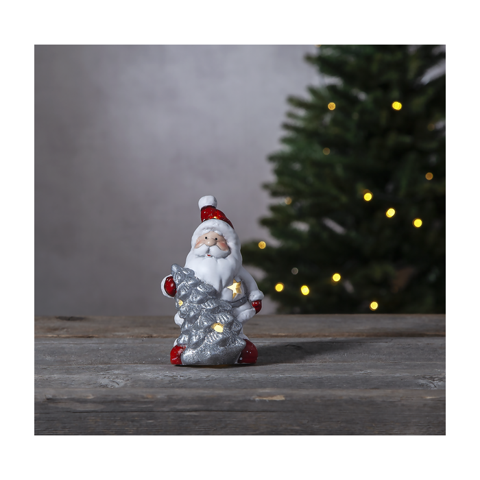 Verlichte Kerstman met boom - 14cm