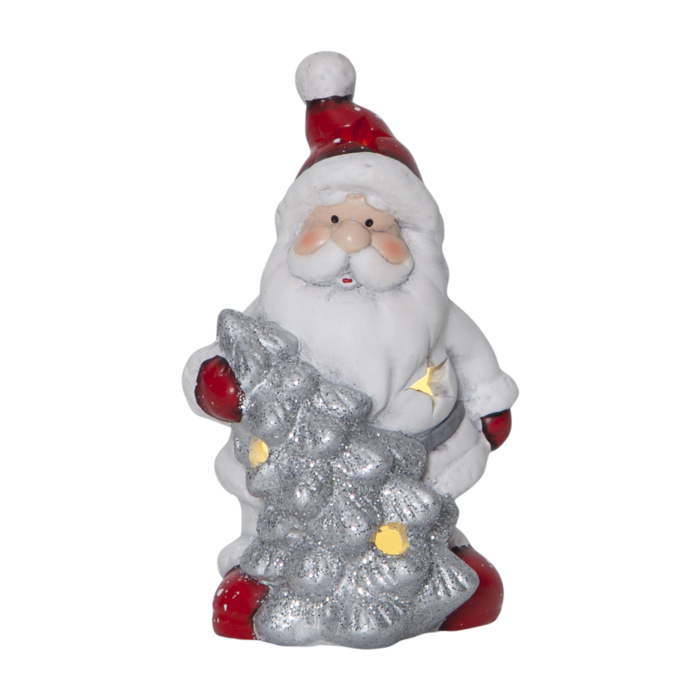 Verlichte Kerstman met boom - 14cm