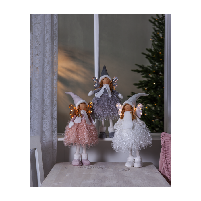 Engel wit met LED verlichting op batterijen - 55 cm 
