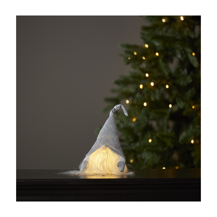Kerstkabouter zilver met LED verlichting - 28 cm