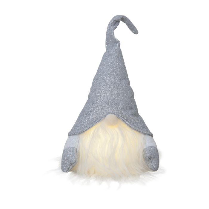 Kerstkabouter zilver met LED verlichting - 28 cm