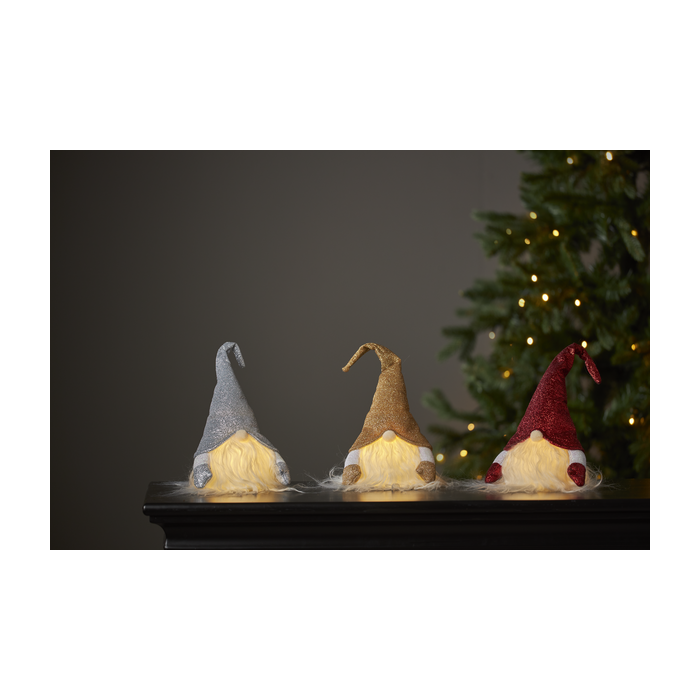 Kerstkabouter zilver met LED verlichting - 28 cm