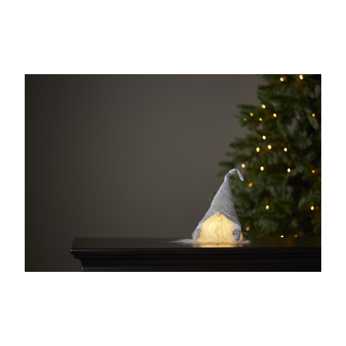 Kerstkabouter zilver met LED verlichting - 28 cm
