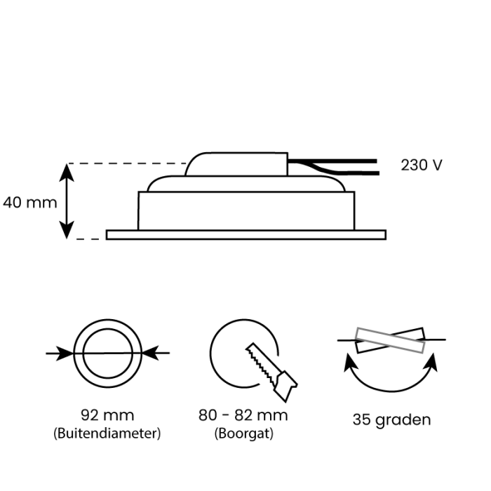 Platte "3-step" Inbouwspot | Edde