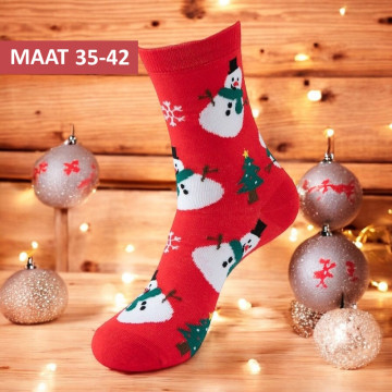 Rode Kerstsokken met sneeuwpop - maat 35-42