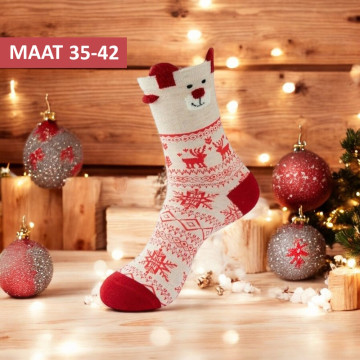 Rode kerstsokken met rendier en kerstprint  - maat 35-42