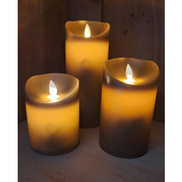 Set van 3 LED kaarsen met bewegende vlam en afstandsbediening - Bruin