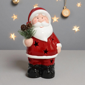 Porseleinen  kerstman met verlichting - 16 cm