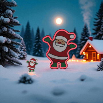 Vrolijk groetende kerstman op voet met 73 LEDS - 27,5 cm hoog