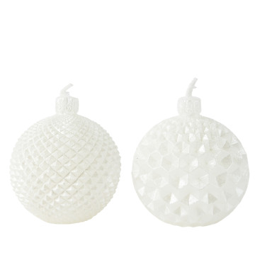 Set van 2 kerstbal kaarsen - winterwit - ø6 x 6,5 cm