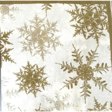 Set van 20 kerstservetten met gouden sneeuwvlokken 33 x 33 cm