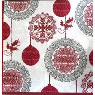 Set van 20 kerstservetten met rode kerstballen 33 x 33 cm