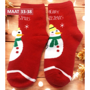 Rode Kerstsokken met sneeuwpop - maat 33-38
