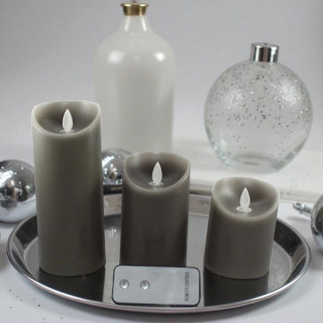 Set van drie Led Kaarsen met vlameffect en afstandsbediening - licht grijs