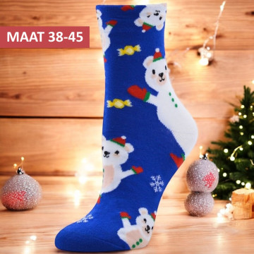 Kerstsokken donkerblauw met ijsberen - maat 38-45