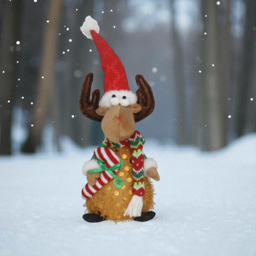 Pluche rendier met kerstmuts en verlichting - 41 cm