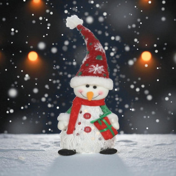 Pluche sneeuwpop met kerstmuts en verlichting - 41 cm