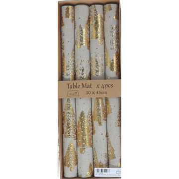 Set van 4 Kerst placemats met kerstbomen - Goud 30 x 45 cm