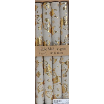 Set van 4 Kerst placemats met kerstmannen - Goud 30 x 45 cm
