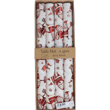 Set van 4 Kerst placemats met kerstmannen - wit met rood 30 x 45 cm