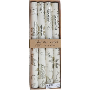 Set van 4 Kerst placemats met bloemen - Zilver 30 x 45 cm