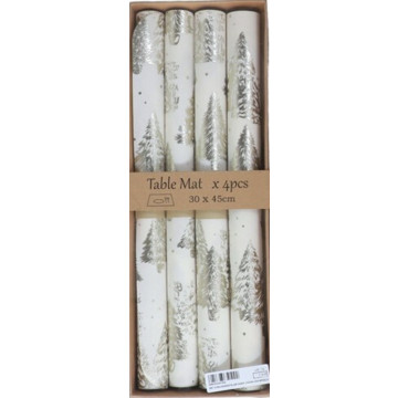 Set van 4 Kerst placemats met kerstbomen - Zilver 30 x 45 cm