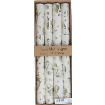 Set van 4 Kerst placemats met kerstmannen - Zilver 30 x 45 cm