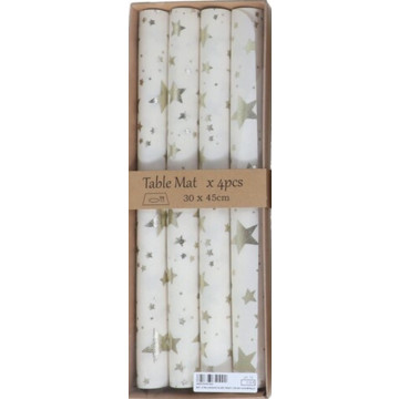 Set van 4 Kerst placemats met sterren - Zilver 30 x 45 cm