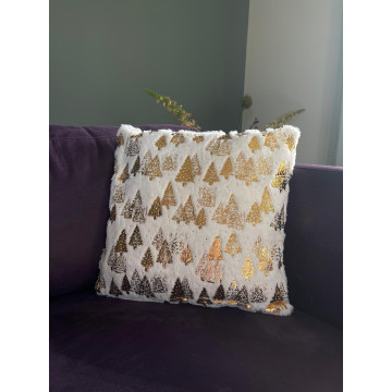 Kerst kussenhoes met gouden kerstbomen - 43 x 43 cm