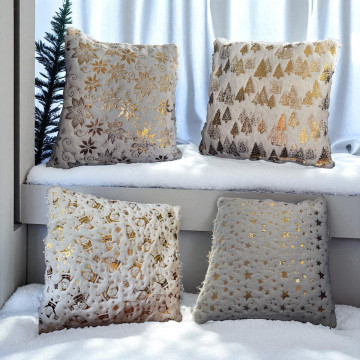 Set van 4 Kerst kussenhoezen Wit met Goud - 43 x 43 cm