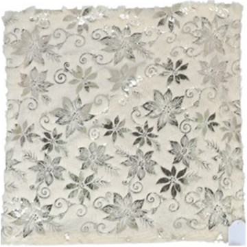 Kerst kussenhoes met zilveren bloemen 43 x 43 cm