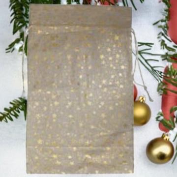 Kerst cadeauzak met gouden sterren - 46 x 74 cm