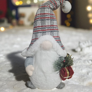 Kerstgnoom met verlichte neus 48 cm -Grijs